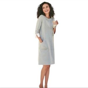 SOFT SURROUNDINGS CORRYN GRAY WHITE SPLIT CUFF SWEATSHIRT SHIFT DRESS, Medium